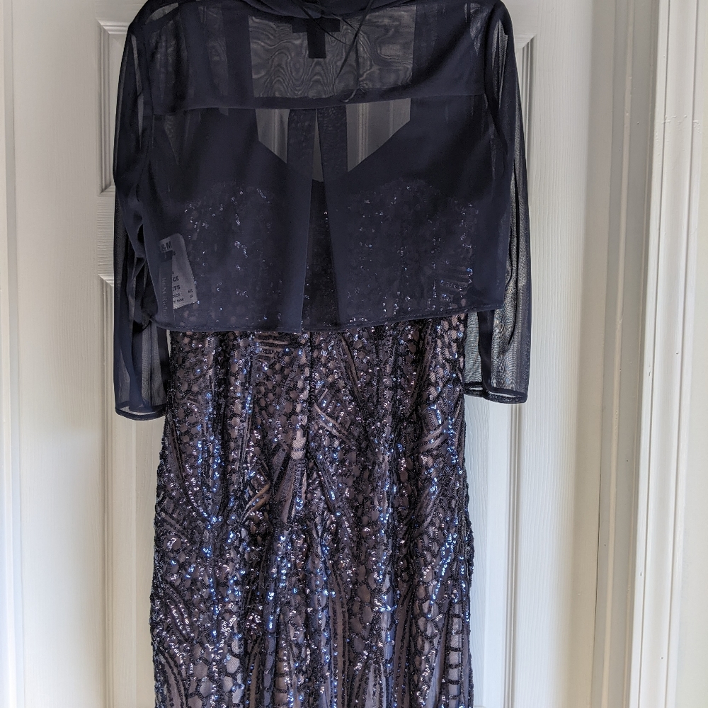 NWT R&M RICHARDS. Long, navy blue, evening/special event dress.Sz 14